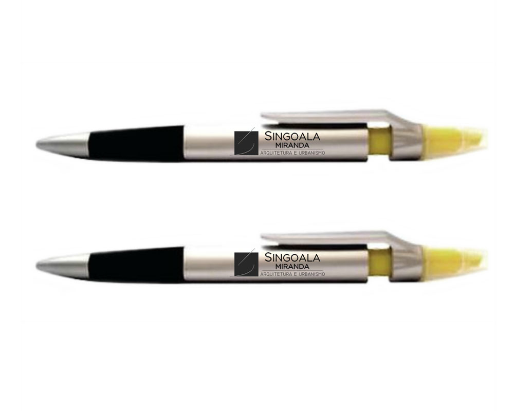 Canetas Esfero Plástica e Marca Texto Amarelo - RE.7302