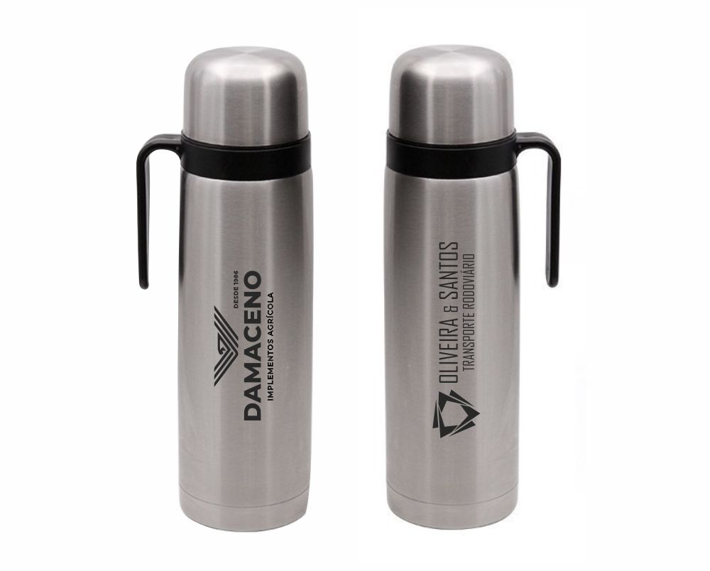 Garrafa Térmica Inox, 1 litro, Alça, Tampa, Gravação Laser - GTV.09020