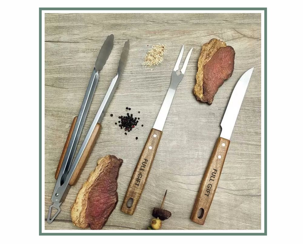 Jogo Churrasco Inox, 3 peças, Gravação a Laser - JC.83752