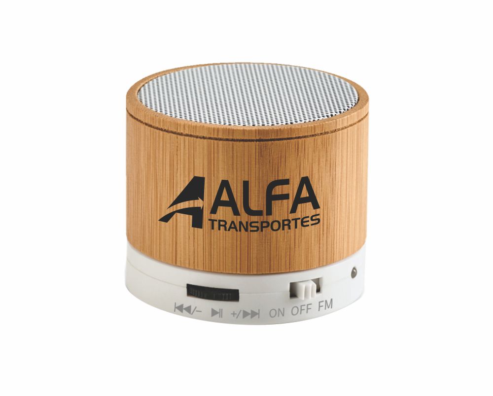 Caixa de som com microfone em bambu, bluetooth - SP.65275